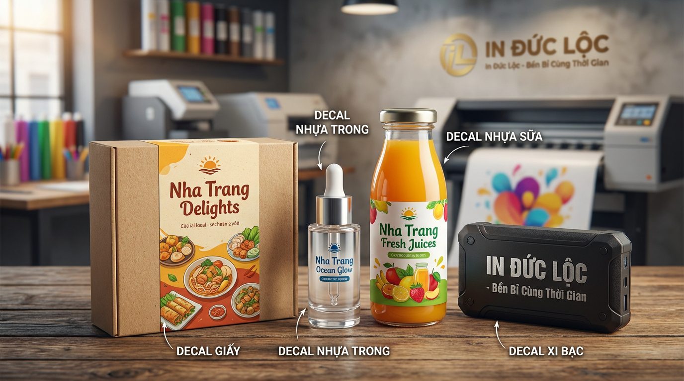 In decal dán sản phẩm số lượng nhỏ Nha Trang có những loại chất liệu nào phổ biến?