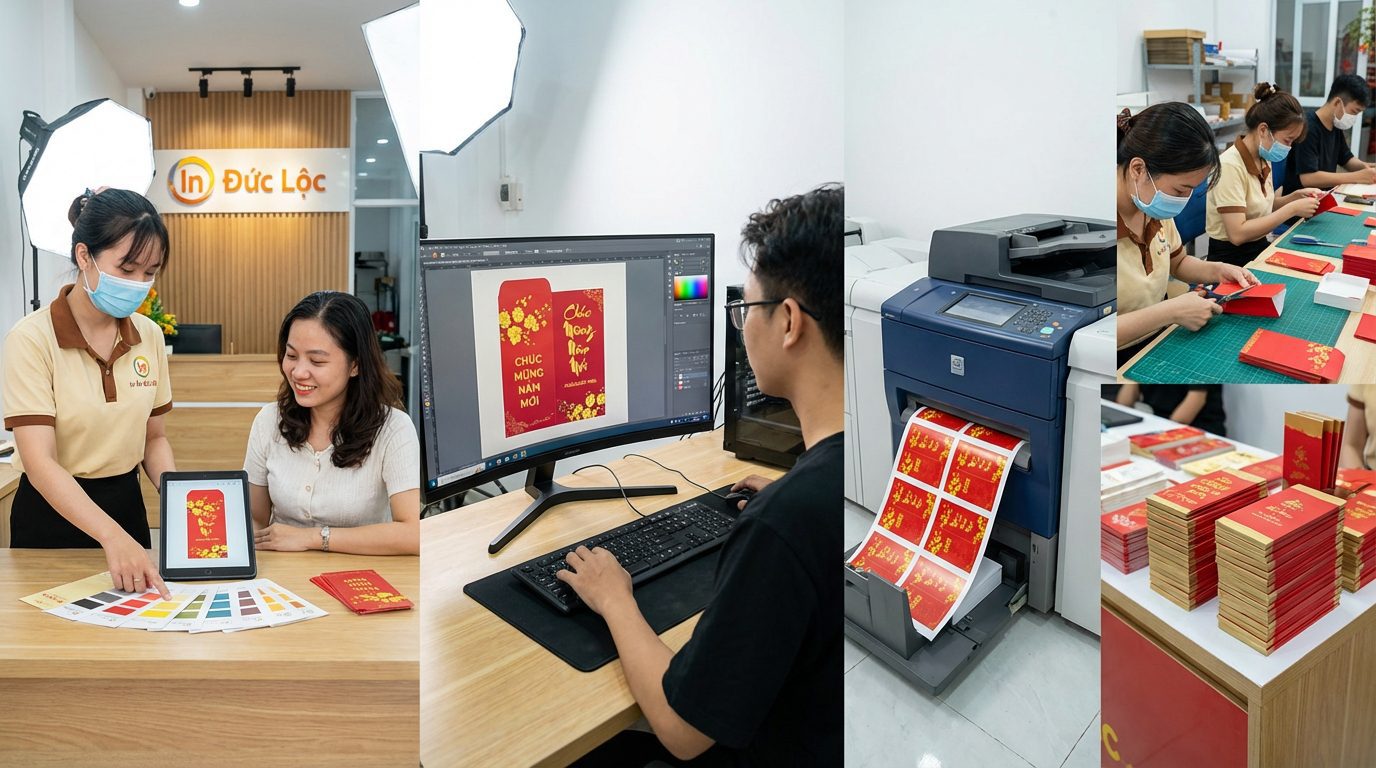 Quy trình in bao lì xì tết theo yêu cầu số lượng ít tại Nha Trang diễn ra nhưthế nào?