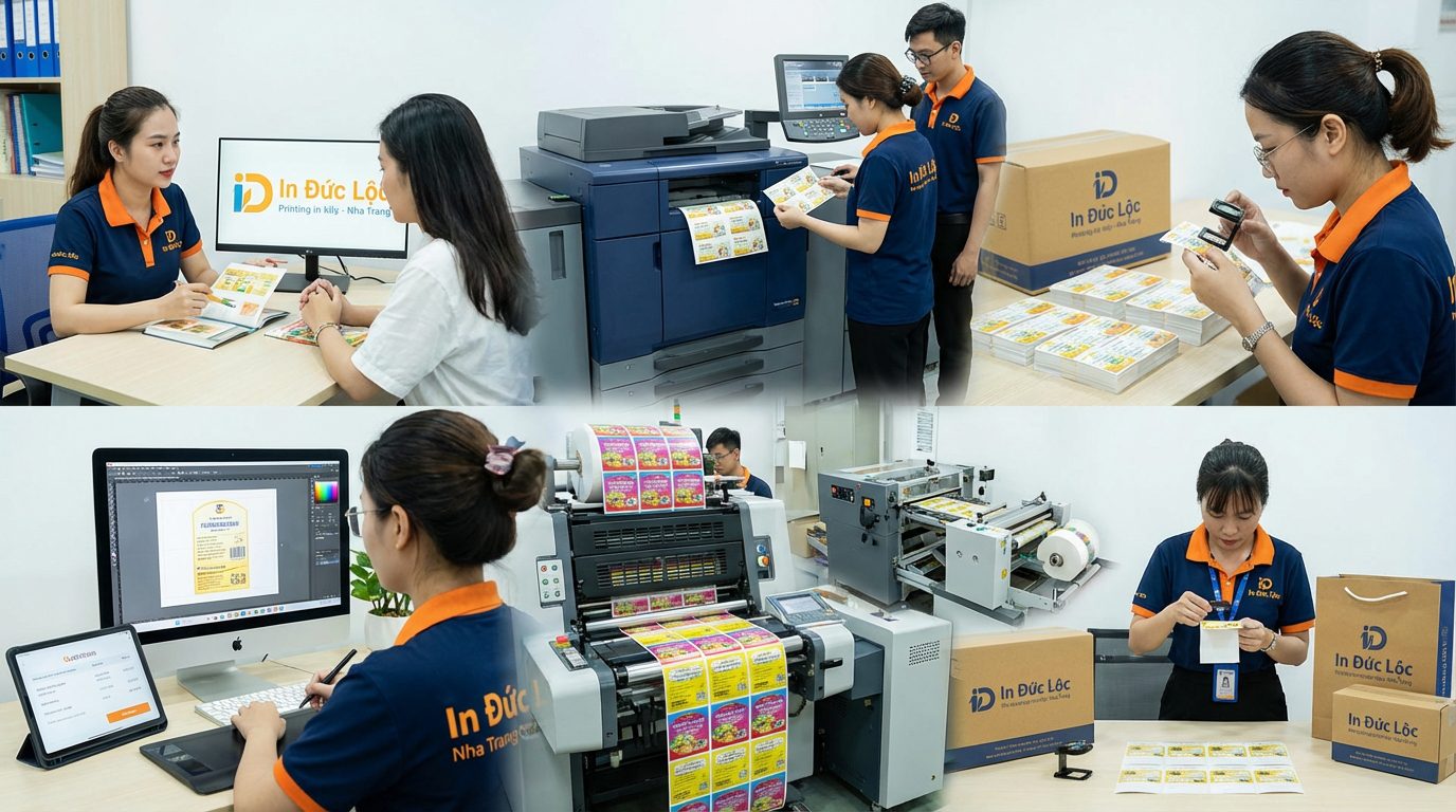 Quy trình in tem nhãn số lượng ít lấy liền Nha Trang tại In Đức Lộc diễn ra như thế nào?